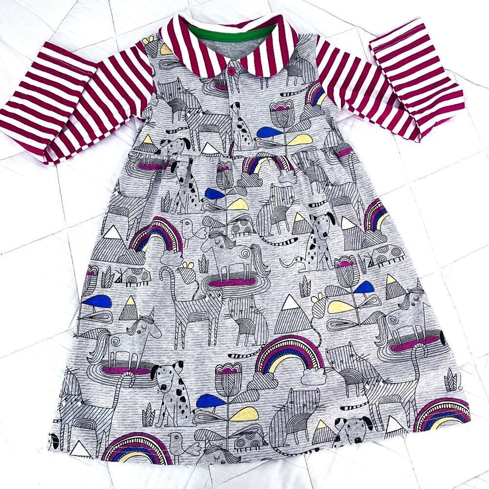New Unicorn rainbow and animals long striped sleeve dress Size 6